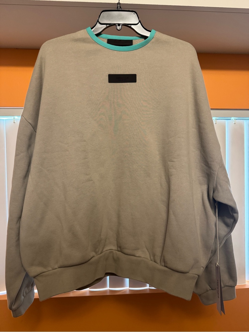 Essentials Crewneck Sweater in Light Gray Heavyweight with Teal Trim